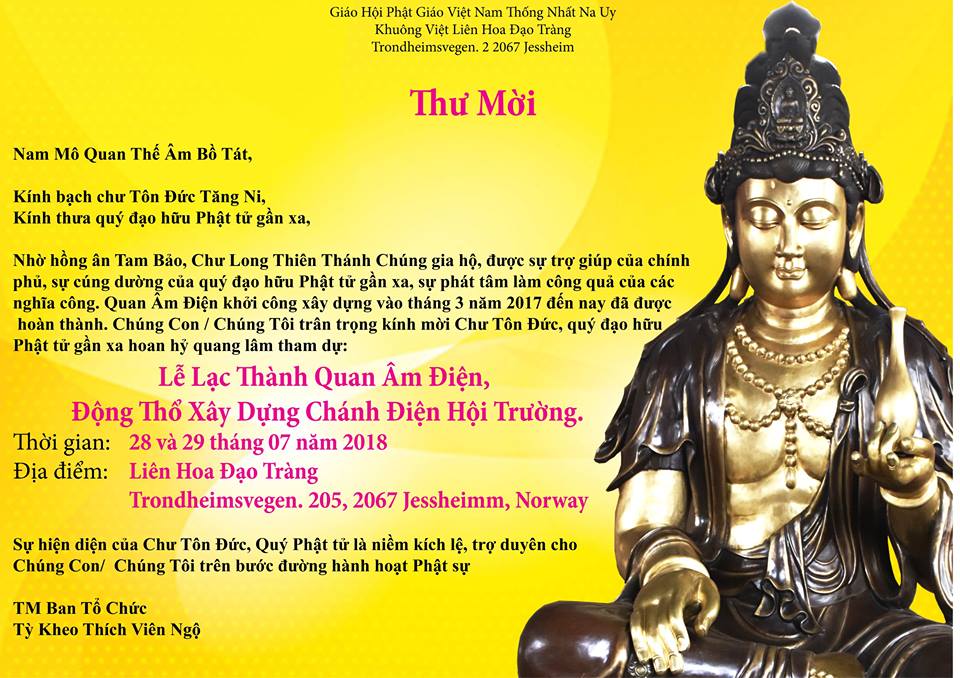 Thư Mời Lễ Lạc Thành Quan Âm Điện