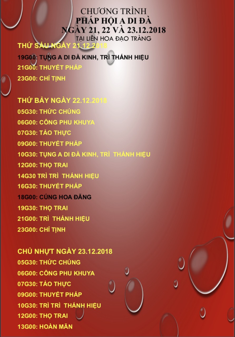 Thông Báo thay Thư Mời Tham Dự Pháp Hội A Di Đà 21-23.12.2018 tại LHĐT