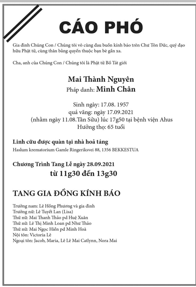 Cáo Phó – Mai Thành Nguyên