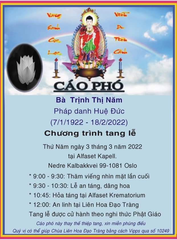 Cáo Phó cụ bà Trịnh thị Năm