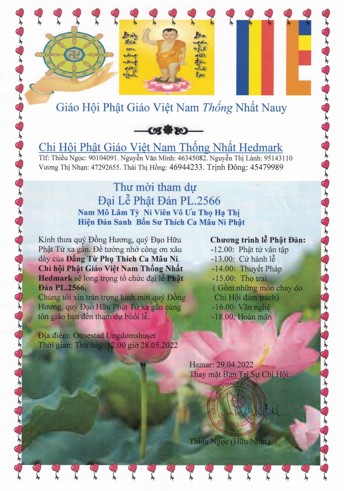 Chi Hội Hedmark – Thư mời Lễ Phật Đản 28.05.2022