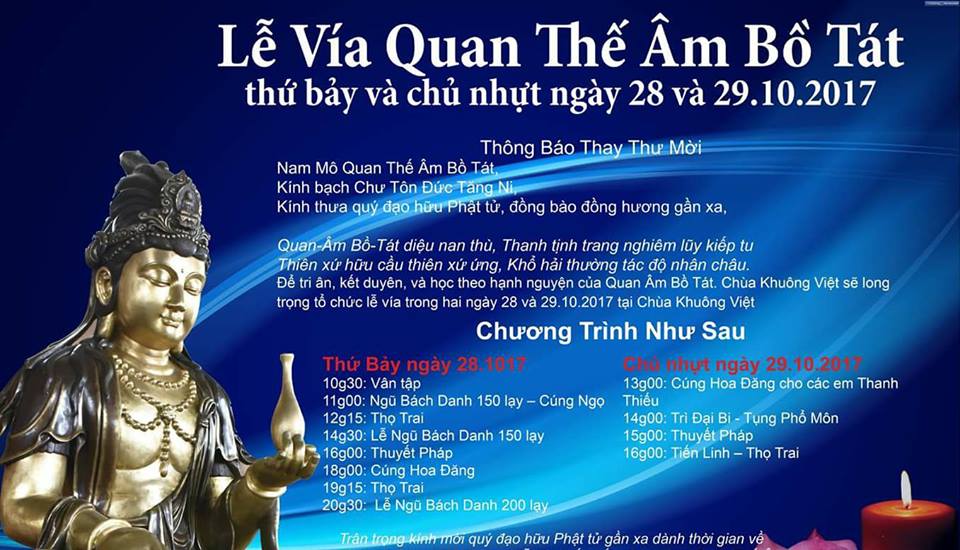 Lễ Vía Quan Thế Âm 28-29.10.2017 tại Chùa Khuông Việt